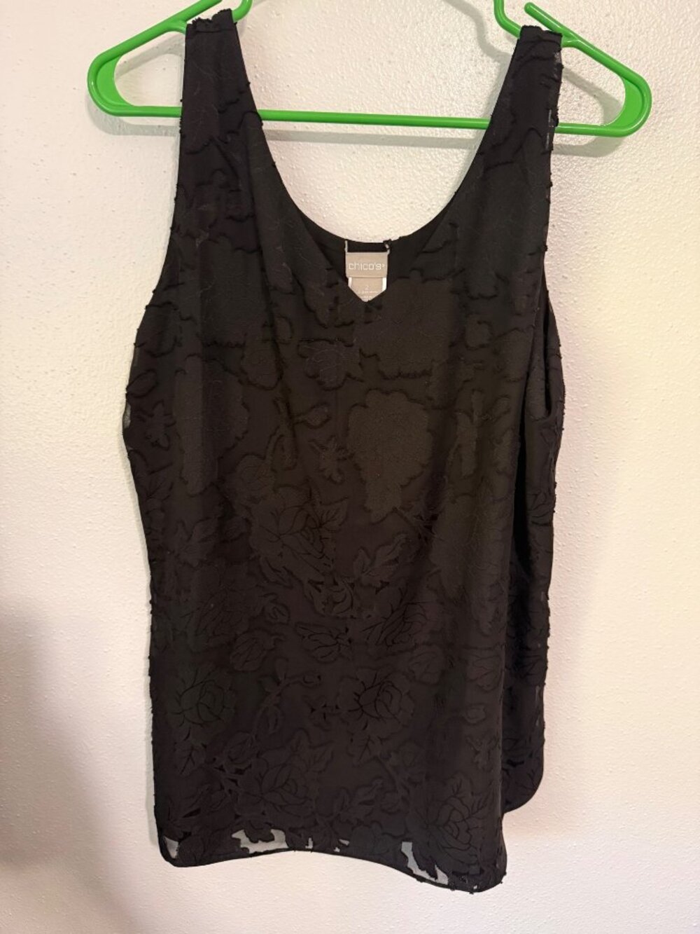 Chico's Tank Top Black With Textured Rose Print Reversible to Black L